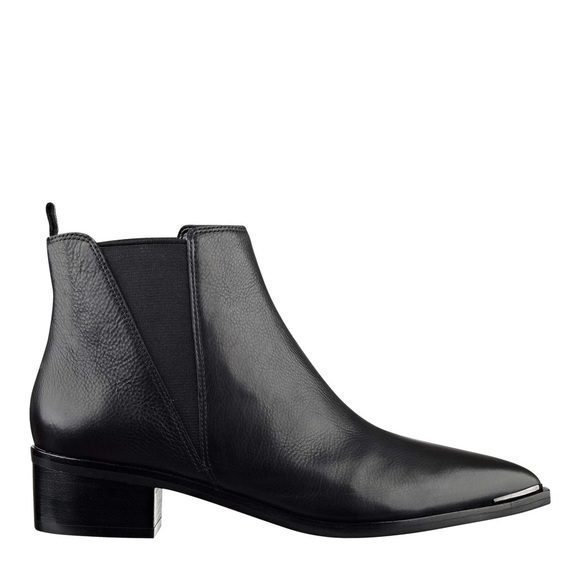 MARC FISHER YALE BLACK LEATHER POINTED BOOTIES - Picture 3 of 4